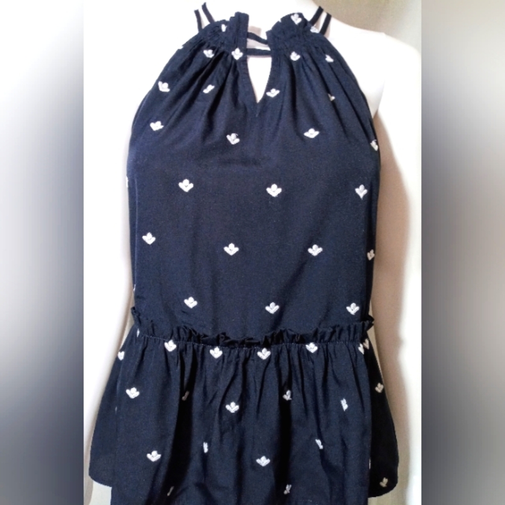 Loft Navy/ White Peplum Halter Top